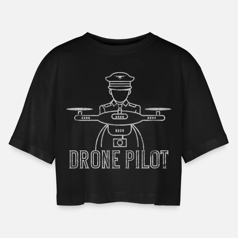 Drone pilot gift drones pilot drone flying - Women’s Oversized Cropped T-Shirt - black