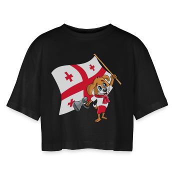 Georgia fan dog - Women’s Oversized Cropped T-Shirt - black - Front - AI Model Female 172 light (172cm)