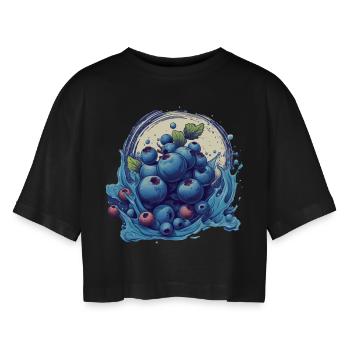 Blaubeere - Frauen Oversized Cropped T-Shirt - Schwarz - Vorne - AI Model Female 172 light (172cm)