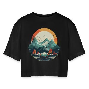 Landschaft - Frauen Oversized Cropped T-Shirt - Schwarz - Vorne - AI Model Female 172 light (172cm)