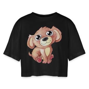 Cute cartoon dog - Women’s Oversized Cropped T-Shirt - black - Front - AI Model Female 172 light (172cm)