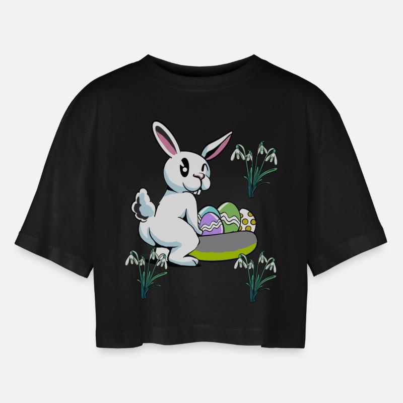 Easter Bunny Easter Nest Eggs Bunny Rabbit Child - Women’s Oversized Cropped T-Shirt - black