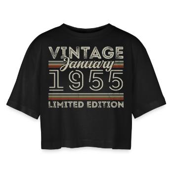 Janvier 1955 Né en 1955 - Anniversaire Janvier 1955 - T-shirt court oversize Femme - noir - Devant - AI Model Female 172 light (172cm)