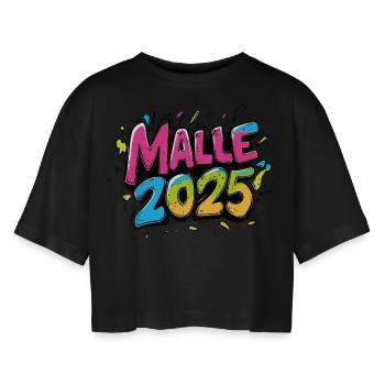 Malle 2025 Mallorca - Frauen Oversized Cropped T-Shirt - Schwarz - Vorne - AI Model Female 172 light (172cm)