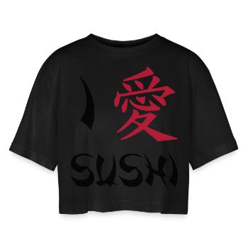 I love Sushi - Women’s Oversized Cropped T-Shirt - black - Front - AI Model Female 172 light (172cm)