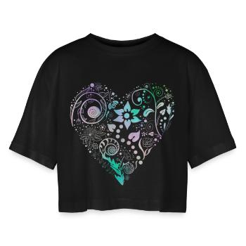 Blumenherz Pastelltraum - Frauen Oversized Cropped T-Shirt - Schwarz - Vorne - AI Model Female 172 light (172cm)