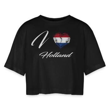 I Love Heimat Land Flagge Wurzeln Holland - Frauen Oversized Cropped T-Shirt - Schwarz - Vorne - AI Model Female 172 light (172cm)