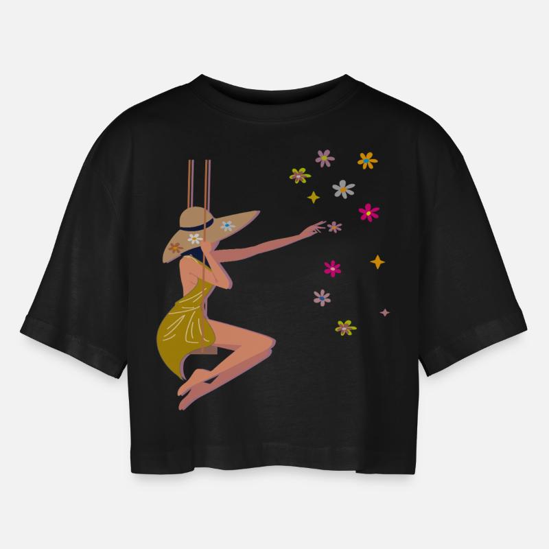 Spring - Women’s Oversized Cropped T-Shirt - black