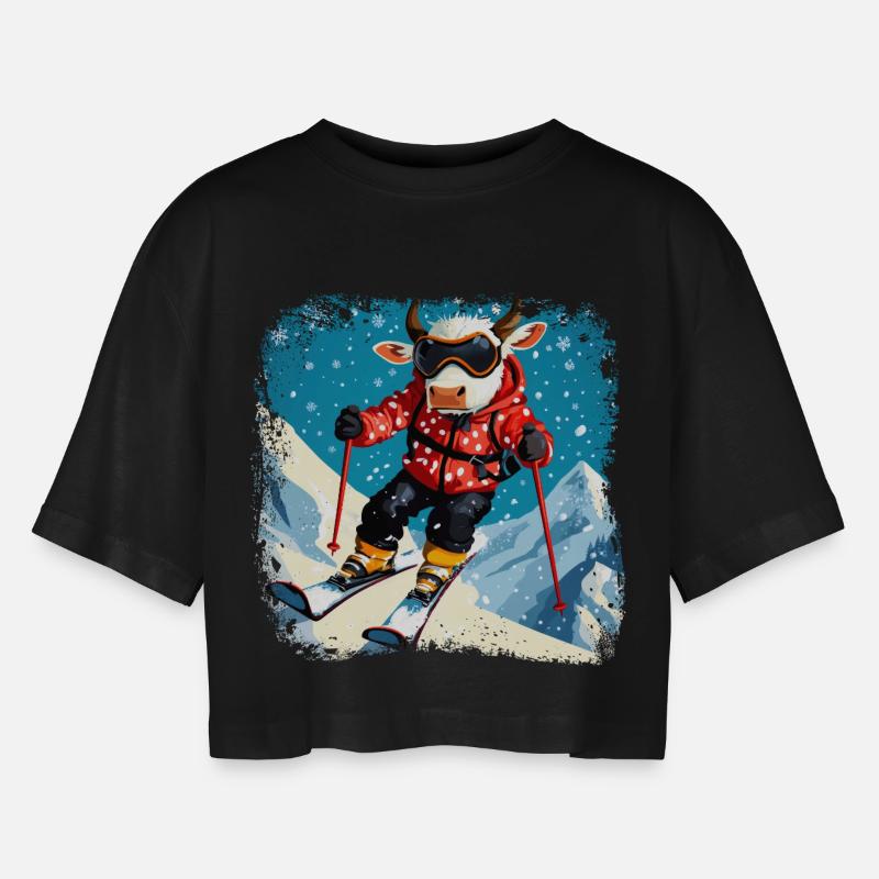 Ski cows - Women’s Oversized Cropped T-Shirt - black