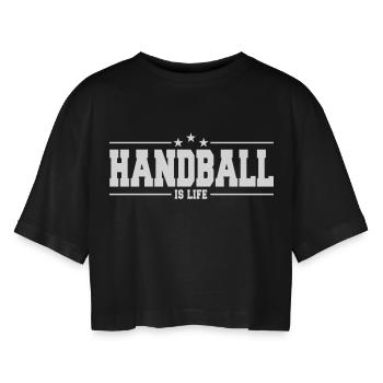 handball is life 1 - Women’s Oversized Cropped T-Shirt - black - Front - AI Model Female 172 light (172cm)