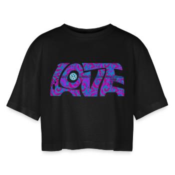 Volkswagen VW T1 Camper Love With VW logo - Women’s Oversized Cropped T-Shirt - black - Front - AI Model Female 172 light (172cm)