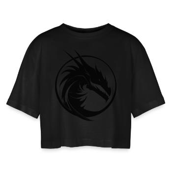 Vintage Tattoo Dragon Circle Logo Scale Dress - Women’s Oversized Cropped T-Shirt - black - Front - AI Model Female 172 light (172cm)