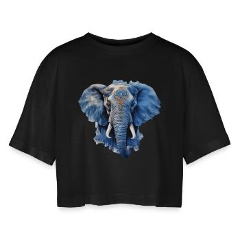 Elephant - Women’s Oversized Cropped T-Shirt - black - Front - AI Model Female 172 light (172cm)