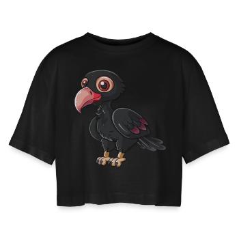 Bezaubernder Truthahngeier Charakter - Frauen Oversized Cropped T-Shirt - Schwarz - Vorne - AI Model Female 172 light (172cm)
