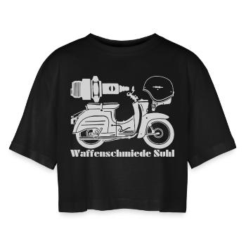 Simson Schwalbe KR51 Waff - Frauen Oversized Cropped T-Shirt - Schwarz - Vorne - AI Model Female 172 light (172cm)