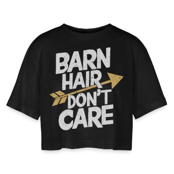 Für Pferdemädchen und Stallliebhaber - Frauen Oversized Cropped T-Shirt - Schwarz - Vorne - AI Model Female 172 light (172cm)
