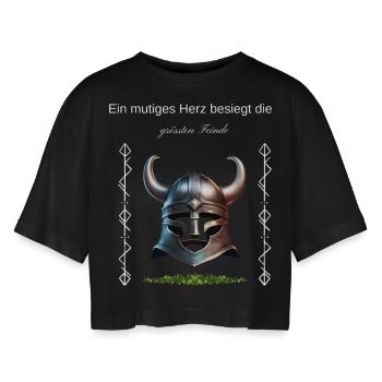 Wikinger Spruchshirt - Frauen Oversized Cropped T-Shirt - Schwarz - Vorne - AI Model Female 172 light (172cm)
