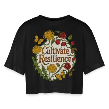 Resilienz kultivieren - Frauen Oversized Cropped T-Shirt - Schwarz - Vorne - AI Model Female 172 light (172cm)