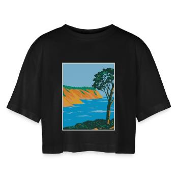 Port-Cros National Park WPA Poster Art Deco - Women’s Oversized Cropped T-Shirt - black - Front - AI Model Female 172 light (172cm)