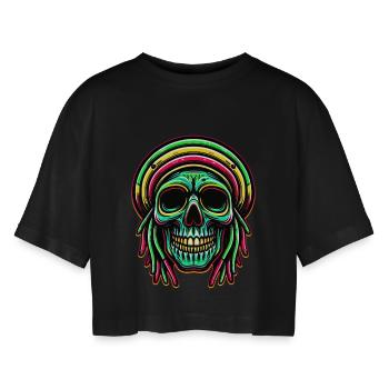 Reggae Crâne Décoration Figure Culture Rasta - T-shirt court oversize Femme - noir - Devant - AI Model Female 172 light (172cm)