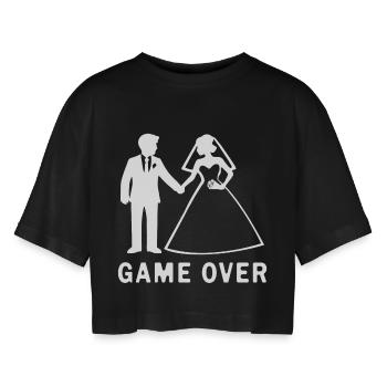 Jeu des jeunes mariés sur le mariage - T-shirt court oversize Femme - noir - Devant - AI Model Female 172 light (172cm)