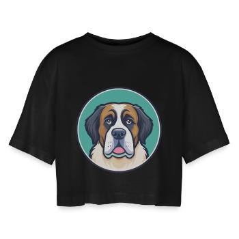 Saint Bernard Chien Race Dessin Animé Kawaii Clipart Animal de compagnie - T-shirt court oversize Femme - noir - Devant - AI Model Female 172 light (172cm)