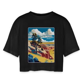 Theodore Roosevelt Nationalpark Reiseposter WPA - Frauen Oversized Cropped T-Shirt - Schwarz - Vorne - AI Model Female 172 light (172cm)