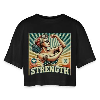 Stärke starke Power Frau Rockabilly retro Geschenk - Frauen Oversized Cropped T-Shirt - Schwarz - Vorne - AI Model Female 172 light (172cm)