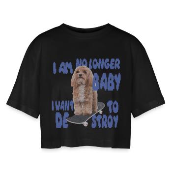 Skater Dog Meme – Ikke længere Baby - Oversize cropped T-shirt til damer - sort - Foran - AI Model Female 172 light (172cm)