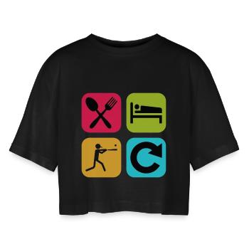 Eat Sleep Baseball Repeat Funny Quote Sport - Women’s Oversized Cropped T-Shirt - black - Front - AI Model Female 172 light (172cm)