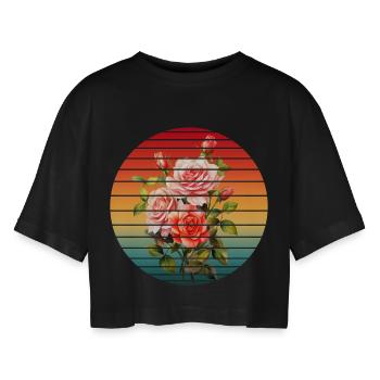 VINTAGE SPRING FLOWER - Women’s Oversized Cropped T-Shirt - black - Front - AI Model Female 172 light (172cm)