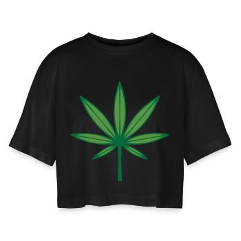 Cannabis / Marihuana / Hanf (Outline / 2C Green) - Frauen Oversized Cropped T-Shirt - Schwarz - Vorne - AI Model Female 172 light (172cm)