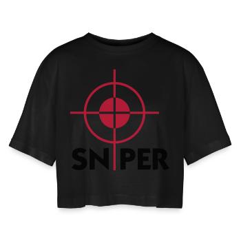I am a sniper - Women’s Oversized Cropped T-Shirt - black - Front - AI Model Female 172 light (172cm)