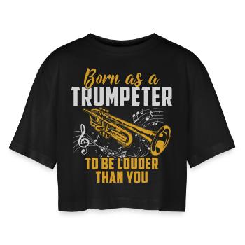 Trompete Shirt · Blasmusik · Trompeter lauter - Frauen Oversized Cropped T-Shirt - Schwarz - Vorne - AI Model Female 172 light (172cm)