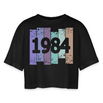 1984 - Frauen Oversized Cropped T-Shirt - Schwarz - Vorne - AI Model Female 172 light (172cm)