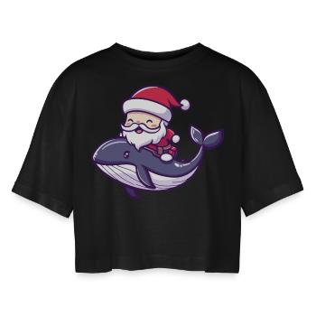 Baleine Père Noël Dessin animé - T-shirt court oversize Femme - noir - Devant - AI Model Female 172 light (172cm)