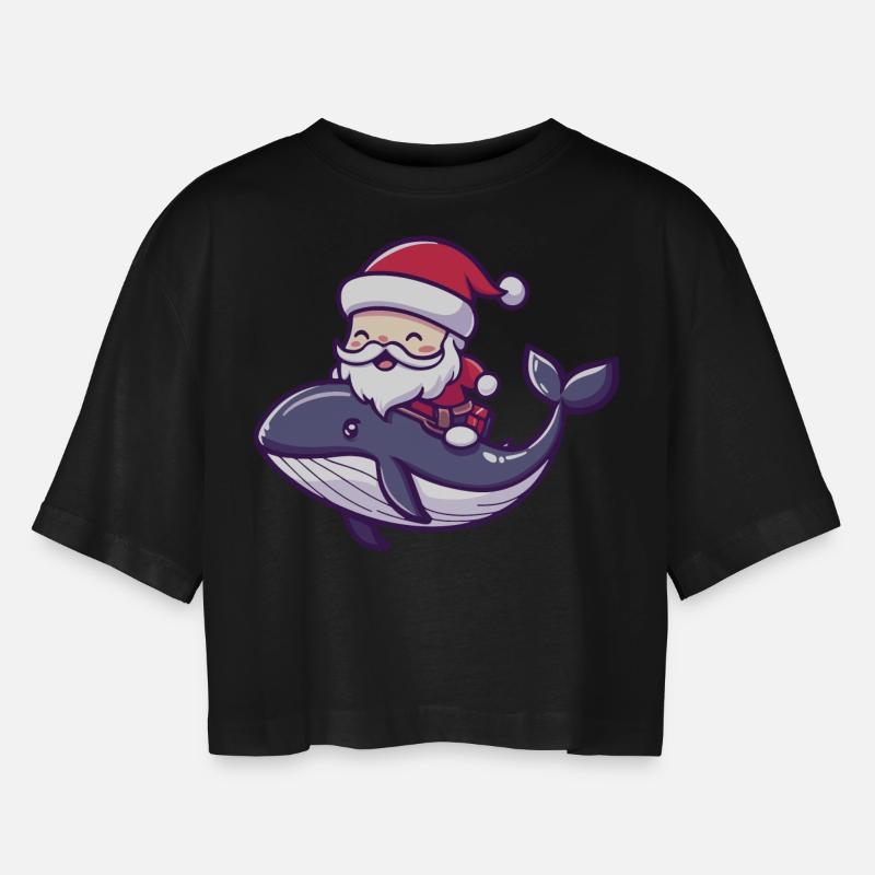 Wal Weihnachtsmann Cartoon - Frauen Oversized Cropped T-Shirt - Schwarz