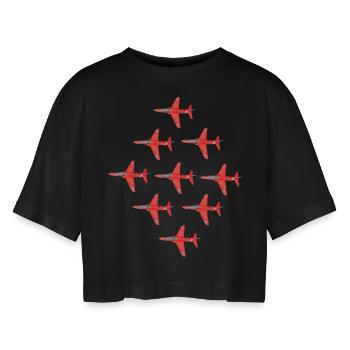 Red Arrows Hawk Formation t-shirt - Women’s Oversized Cropped T-Shirt - black - Front - AI Model Female 172 light (172cm)