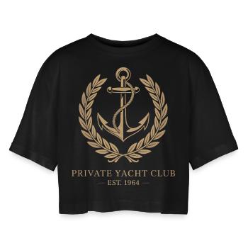 Yacht Private Club - Women’s Oversized Cropped T-Shirt - black - Front - AI Model Female 172 light (172cm)