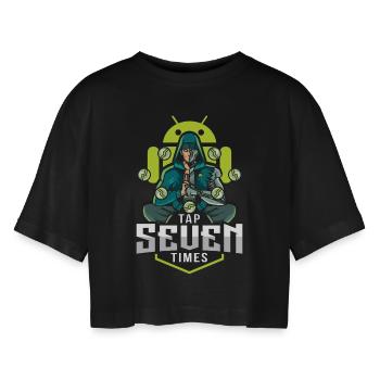 Android developer mode - Women’s Oversized Cropped T-Shirt - black - Front - AI Model Female 172 light (172cm)