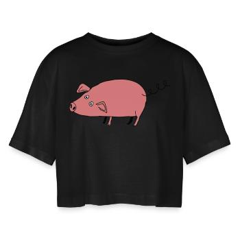 Pig roz3 - Women’s Oversized Cropped T-Shirt - black - Front - AI Model Female 172 light (172cm)