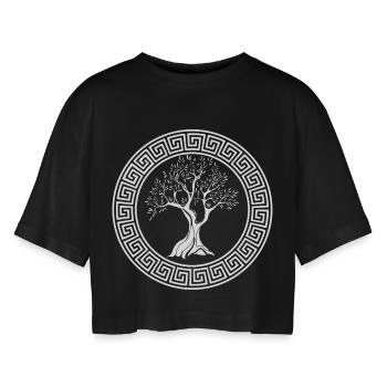 Symbole grec de l'olivier blanc - T-shirt court oversize Femme - noir - Devant - AI Model Female 172 light (172cm)