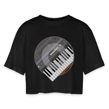 electro synth - Women’s Oversized Cropped T-Shirt - black - Front - AI Model Female 172 light (172cm)