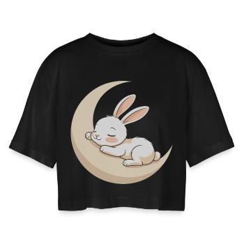 Rêve de lapin lunaire - T-shirt court oversize Femme - noir - Devant - AI Model Female 172 light (172cm)