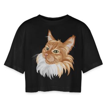 Ginger cat portrait - Women’s Oversized Cropped T-Shirt - black - Front - AI Model Female 172 light (172cm)