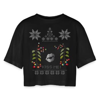 Mistelzweig Weihnachten - Frauen Oversized Cropped T-Shirt - Schwarz - Vorne - AI Model Female 172 light (172cm)