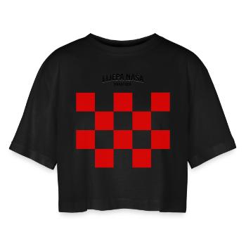 LIJEPA NAŠA HRVATSKA - Frauen Oversized Cropped T-Shirt - Schwarz - Vorne - AI Model Female 172 light (172cm)