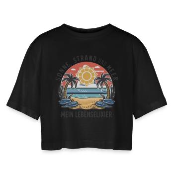 Sun, beach and sea - my elixir of life - Women’s Oversized Cropped T-Shirt - black - Front - AI Model Female 172 light (172cm)