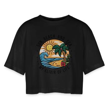 Sun, beach and sea - my elixir of life - Women’s Oversized Cropped T-Shirt - black - Front - AI Model Female 172 light (172cm)