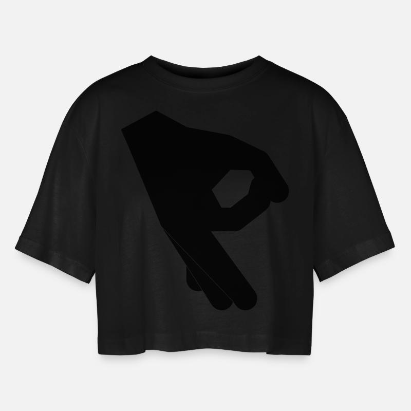 Handspiel - Frauen Oversized Cropped T-Shirt - Schwarz